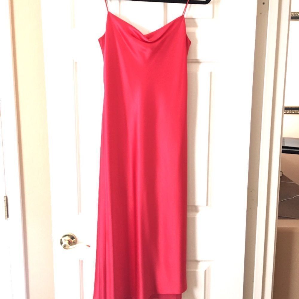 CACHÉ Watermelon red spaghetti strap cowl neck satin silky cocktail dress 4/6